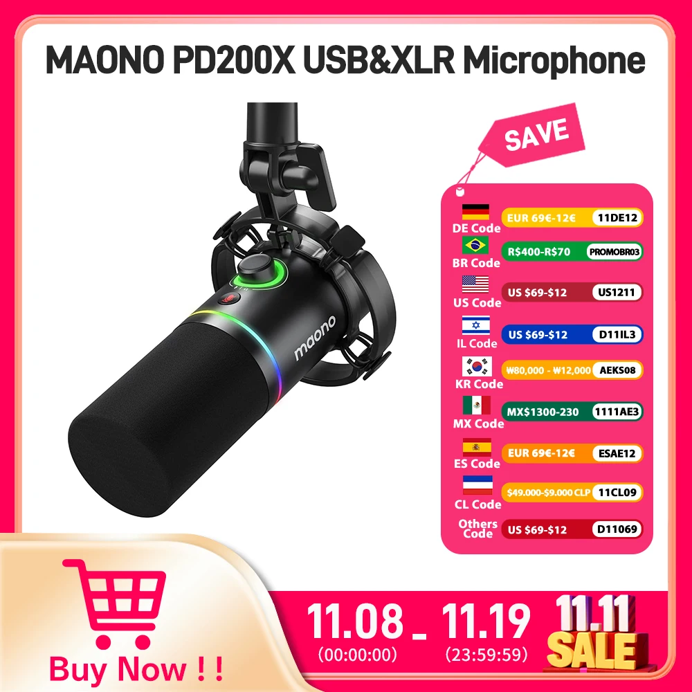 Динамический микрофон Maono XLR \ USB для игровой записи, потоковая передача на YouTube, металлический микрофон с программной ручкой усиления отключения звука PD200X
