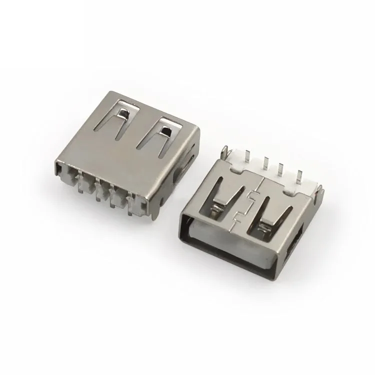 USB female charger  connector AF90 degree sink plate pin without edge beige copper terminal high temperature resistance