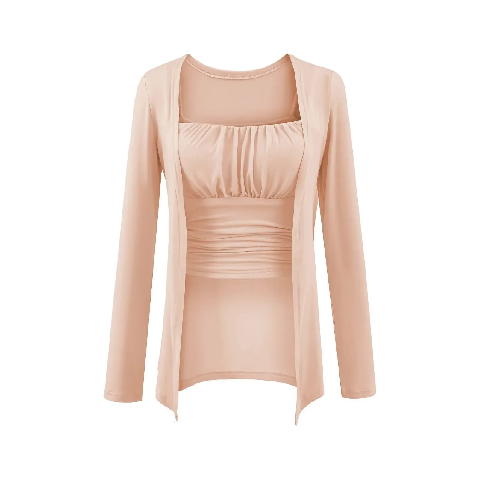 Korean Style Atmosphere Long Sleeve Thin Jacket for Women Autumn Camisole Two-Piece Set Sun Protection Cardigan Short Shawl D35C