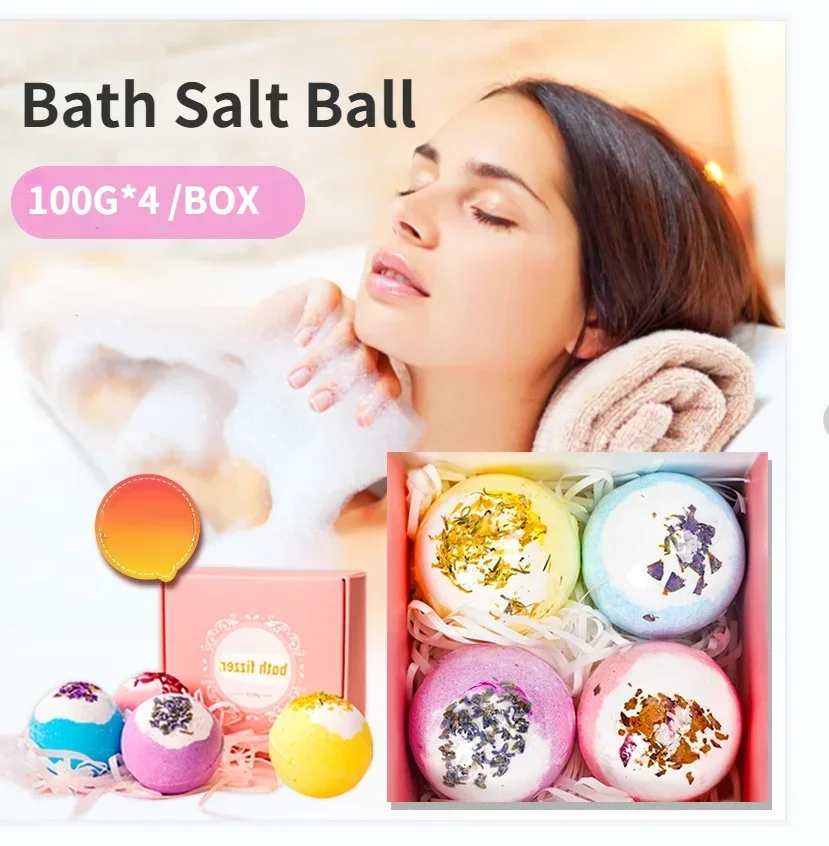 

New Sdottor 100g Dried Flower Bath Salt Ball 4 Packs Lavender Fragrance Adult Spa Bath Bomb 4 Colors Pack