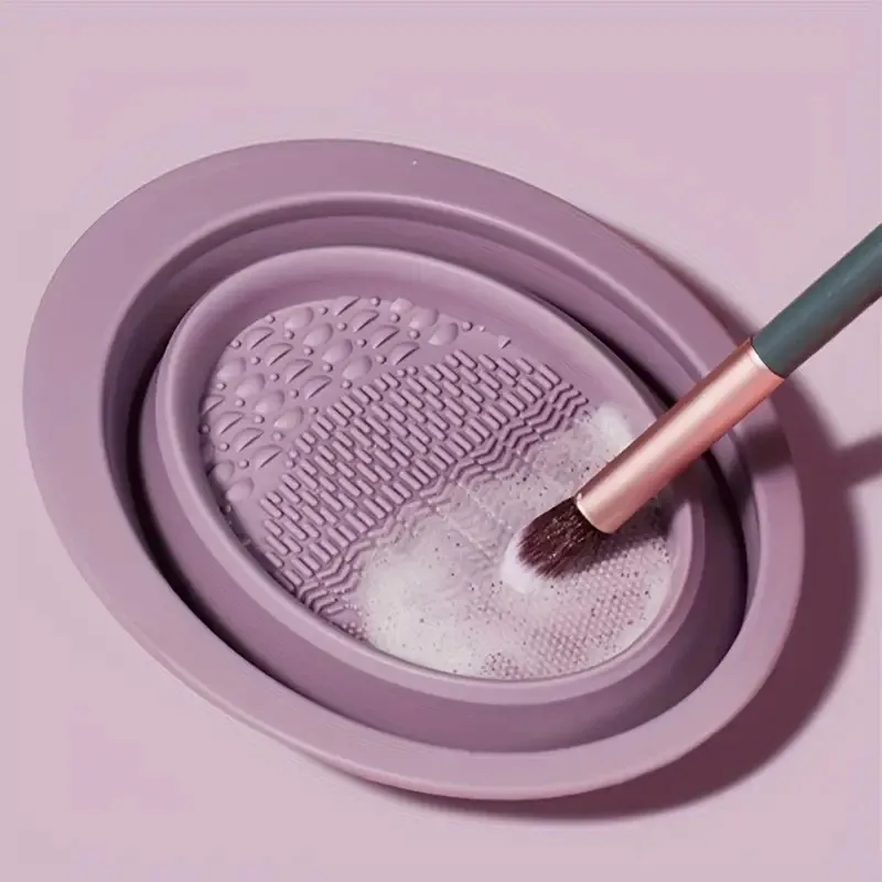 Soft Silicone Makeup Brush Cleaning Bowl Foldable Beauty Tool Powder Puff Cleaning Pad - Easy-to-Use Cleaning Accessory for Beau