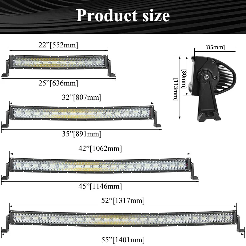 Super Bright 3 Rows Car Curved LED Lightbar Spotlight Offroad Truck Roof Light Bar For Off Road SUV 4x4 Tractor Jeep Raptor 4wd