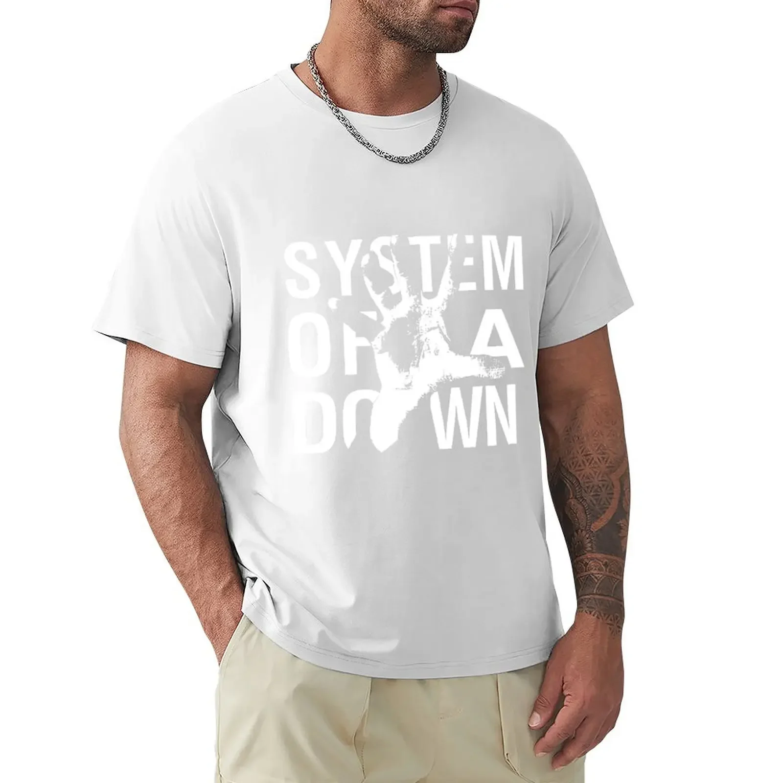 system of a down white T-shirt funnys customs design your own Short sleeve tee oversized plain white t shirts men style tops2024