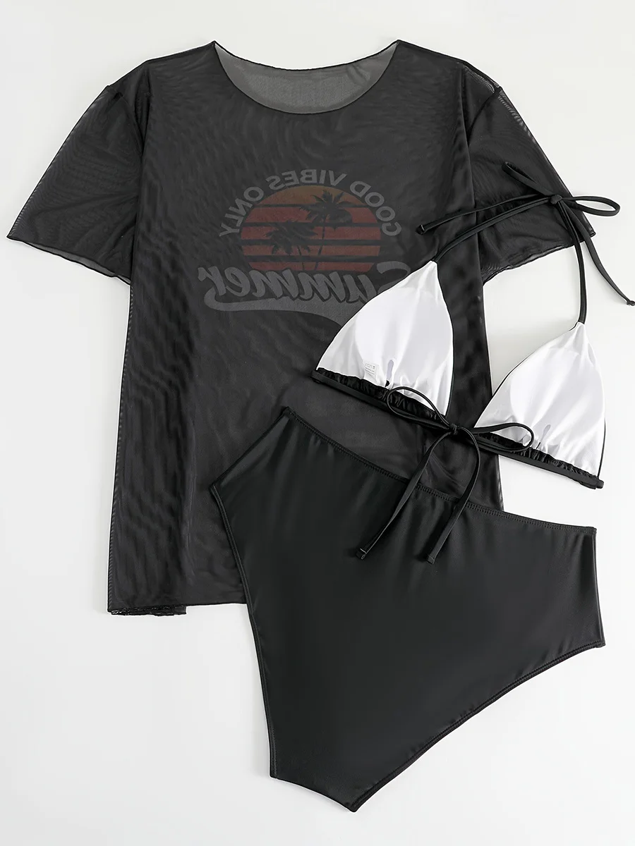 3 Pieces Large Plus Size Bikini 2026 & T-Shirt Swimwear Women Swimsuit Female High Waist Beachwear Bathing Swimming Swim Suit