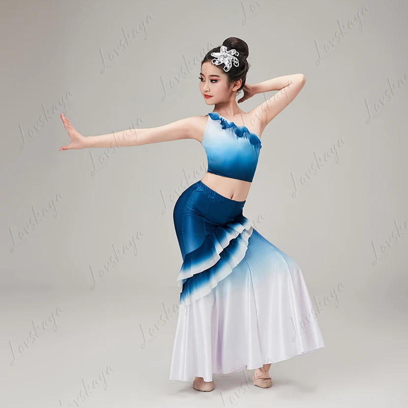 어린이 다이족 무용 의상 - 어린이 공작새 춤 A라인 몸에 꼭 맞는 피쉬테일 스커트 공연 의상