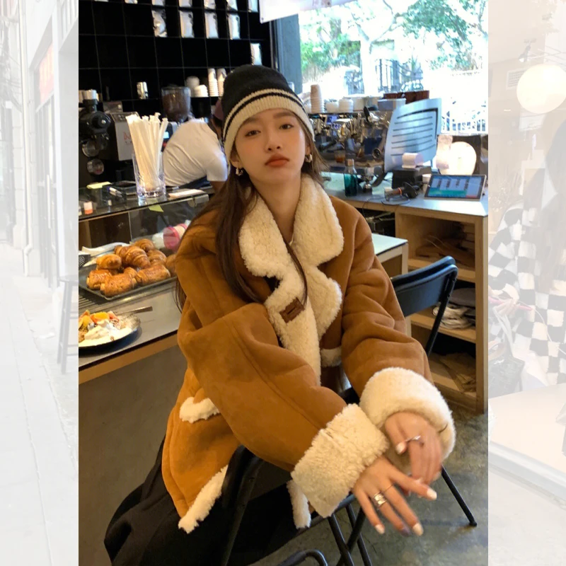 Damski płaszcz z futra jagnięcego, skóra owcza, jesień, luksusowy wygląd, kołnierz, zapinany na guziki, długi...