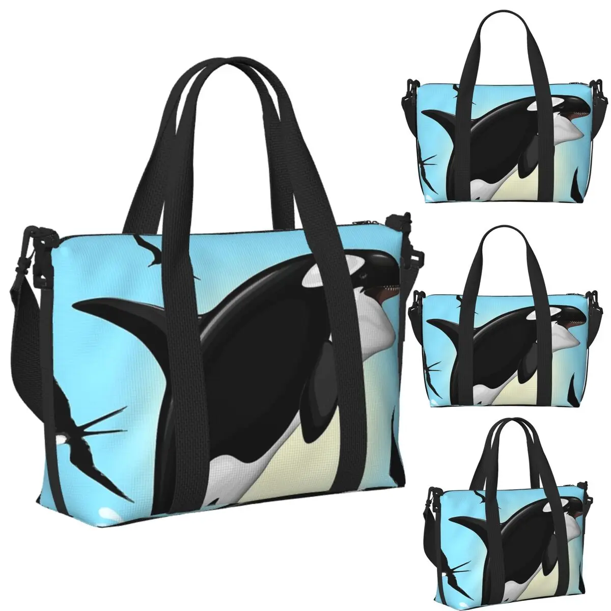 

Custom Orca Killer Whale Jumping Out The Ocean Beach Travel Bag Tote Bags for Gym Sport Women Shopping Duffle Shoulder Bag