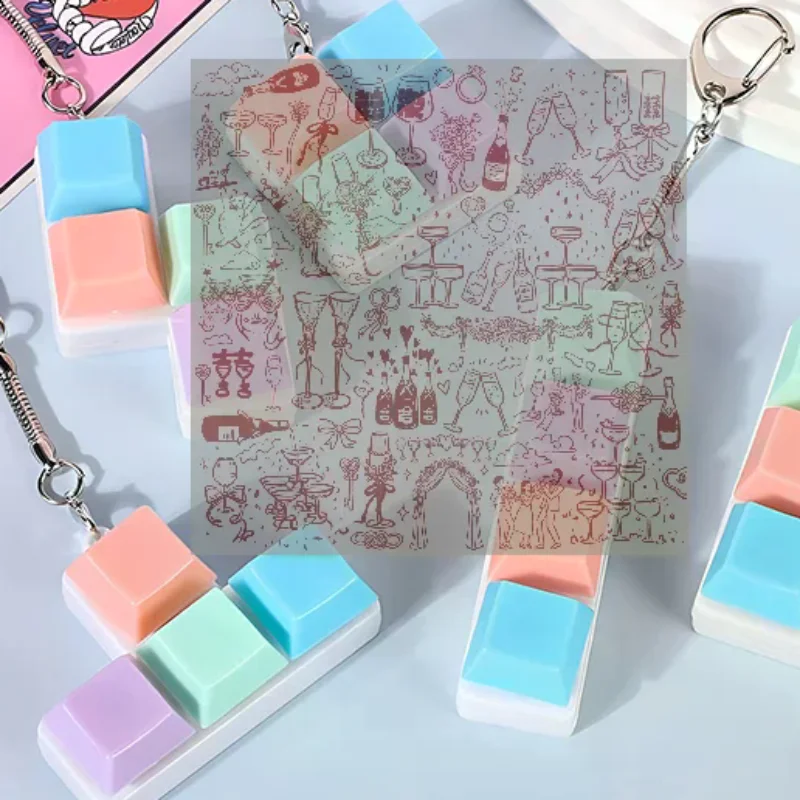 Creative Decompression Keyboard With Macaron-shaped Keycaps Decompression Keychains And Small Toy Pendants