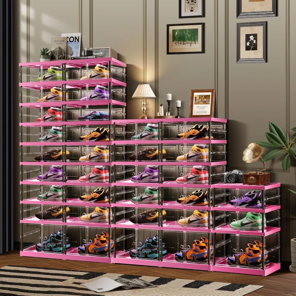 منظم تخزين الأحذية البلاستيكي الشفاف المكون من 9 طبقات قابل للتكديس لـ 18-36 زوجًا، مناسب للخزائن والمداخل #5