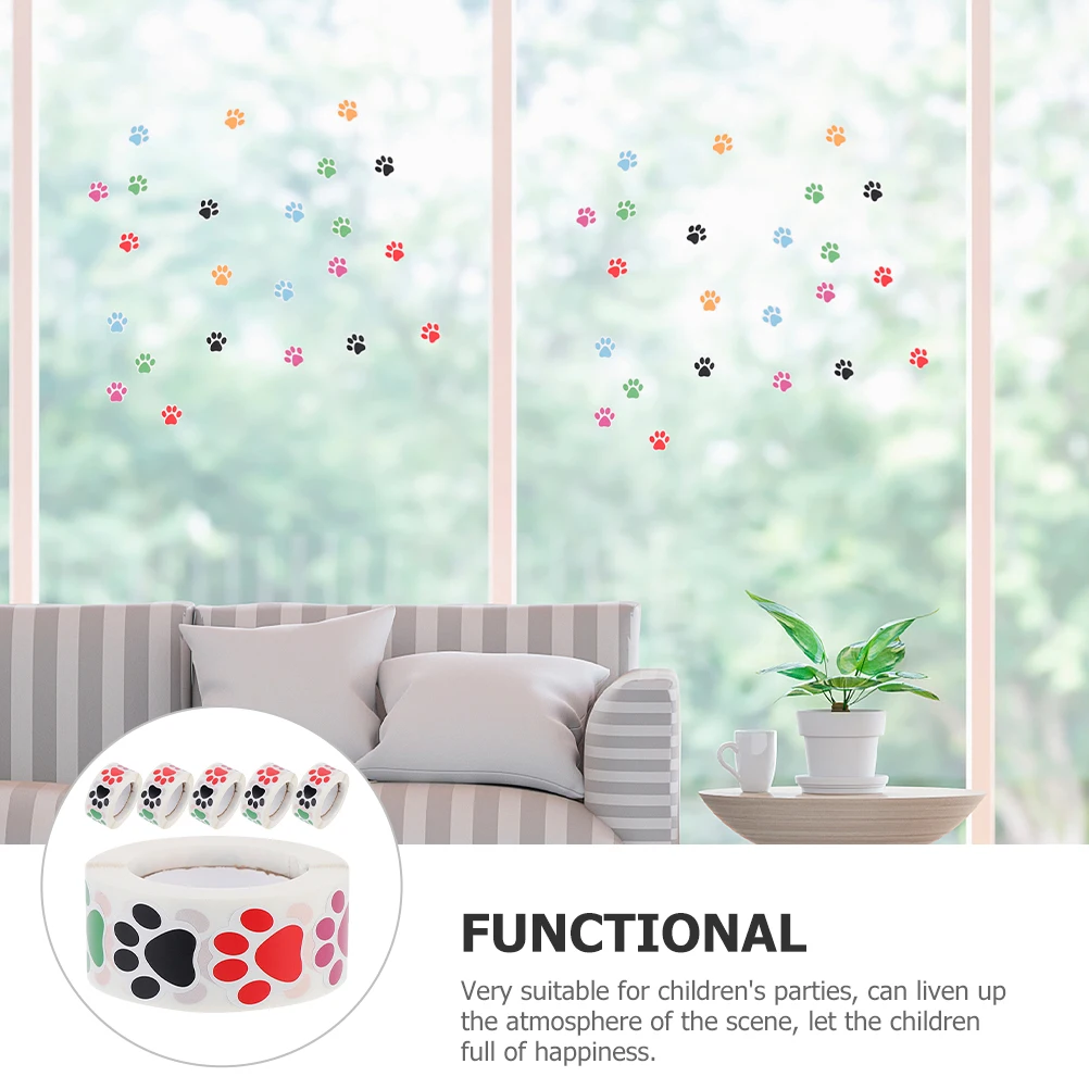 

6 Rolls Pet Dog Paw Print Stickers Self-Adhesive Strong Sticky Copper Paper for Reward Party Decoration Candy Bag Closing