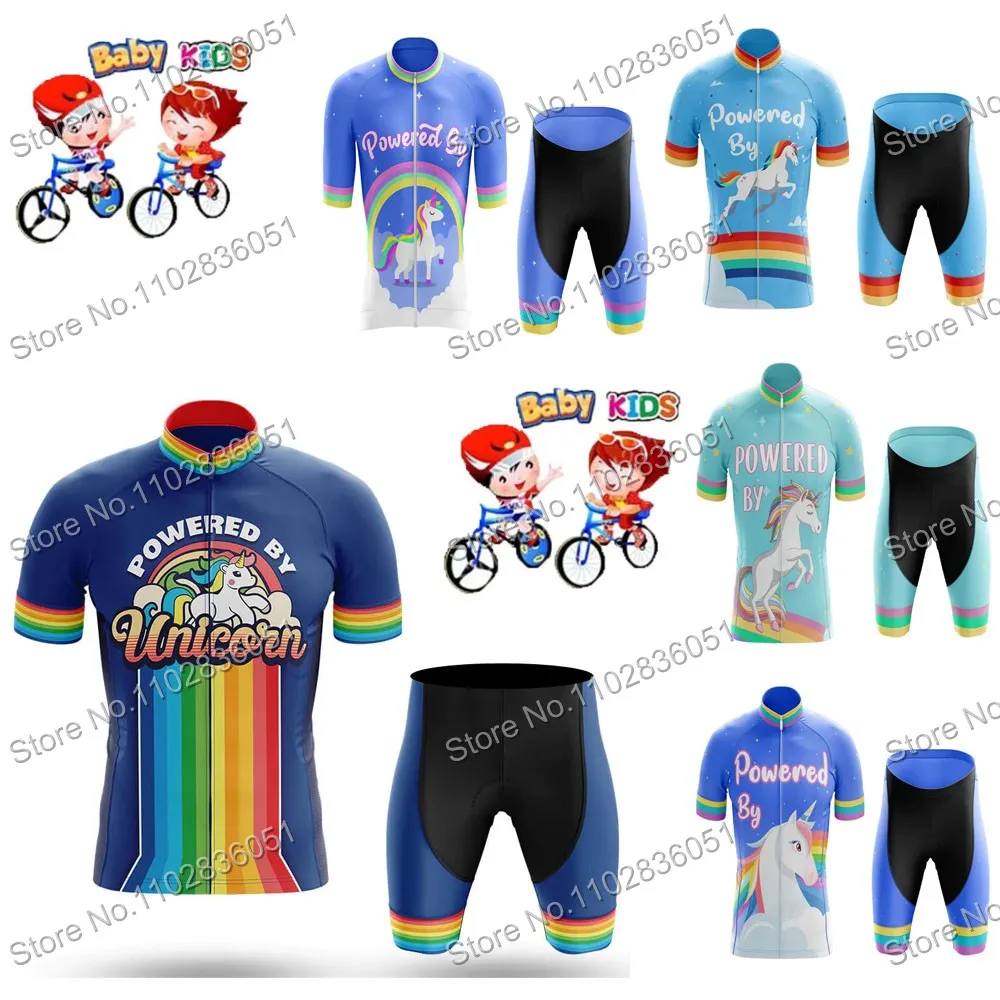 2023 Kids Funny Unicorn Cartoon Cycling Jersey Set Summer Boy Girls Cycling Clothing Children Road Bike Tops Bicycle Suit MTB