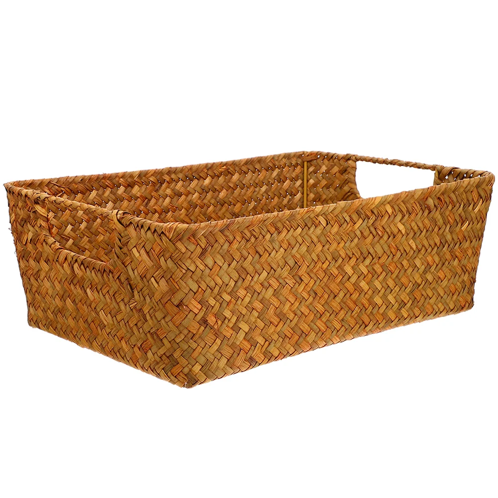 Rectangular Wicker Baskets Straw Bread Container Multi-function Snack Egg Light Brown Toiletries