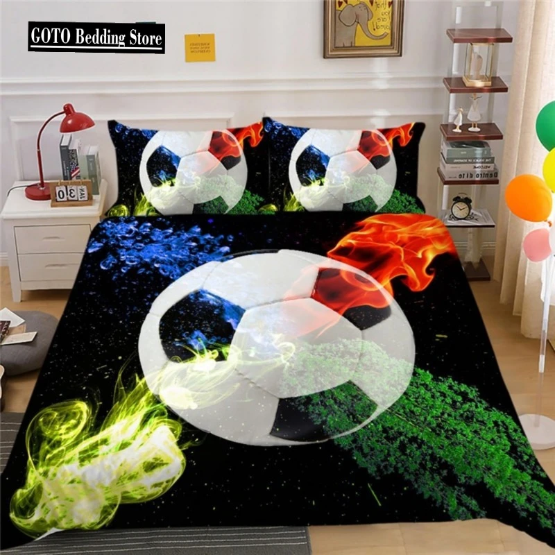 Dormitory Bedding Sets for Boys,3D Bed Linen, Duvet Cover Set,Soccer Sports,American Football,No Bed Sheets,Teen Single, 2, 3pcs