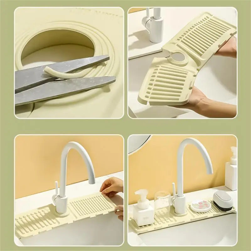 Estera de drenaje de grifo de silicona suave ajustable a prueba de salpicaduras, estante de almacenamiento portátil para encimera de baño, accesorios para el hogar