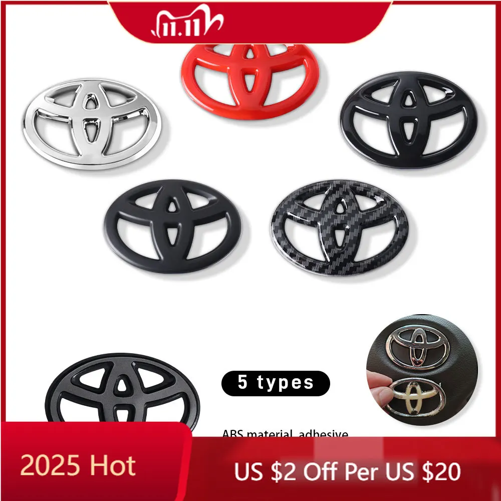 

Для Toyota 2026, новые колпаки ступицы, 3D ABS, хромированный черный логотип, наклейка на руль автомобиля, значок, эмблема для Toyota Yaris Hilux Priu