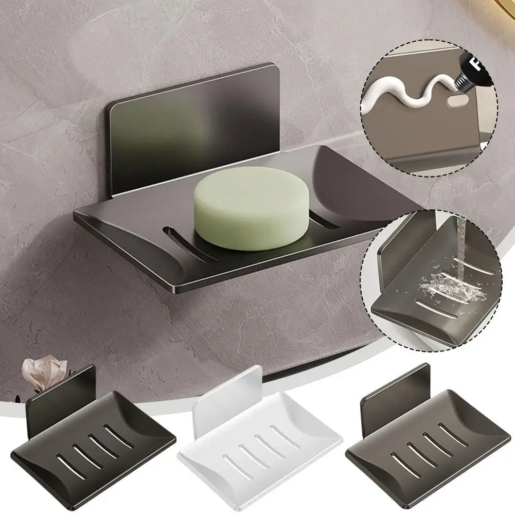 

stainless steel Wall Mounted Soap Holder Bathroom Soap Dish With Drain Water Soap Box no-nail adhesive Bathroom Accessories