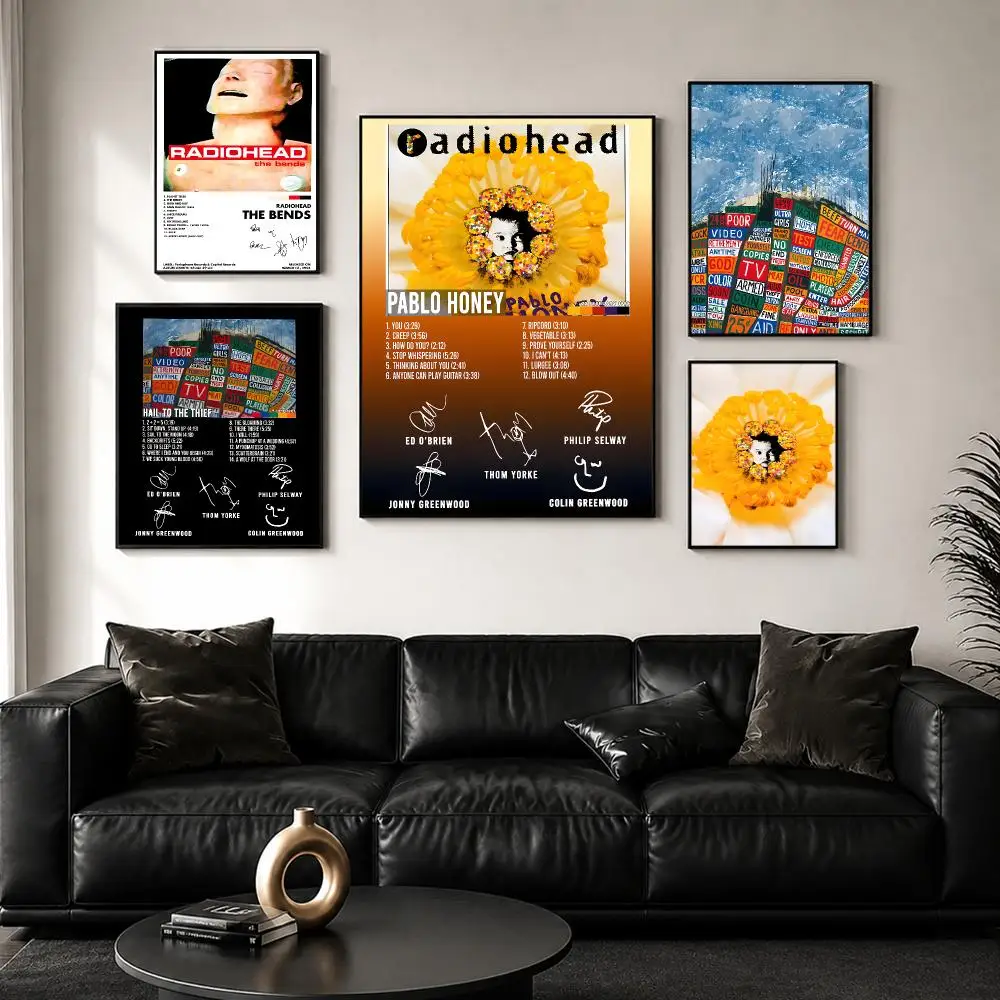 Rock Band R-Radiohead Poster High Quality Sticker Self Adhesive Wall Art for Bedroom Hallway Home Decor