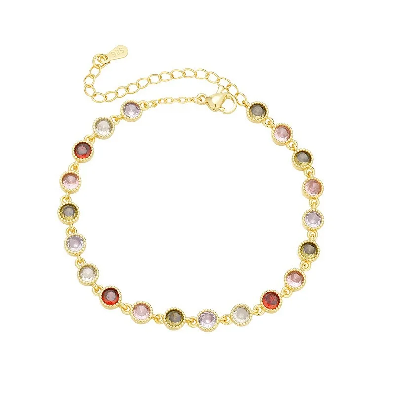 

925 Sterling Silver Rainbow Zircon Round Chain Ladies Bracelets For Women Couple Jewelry Accessories Wholesalea Jewellery