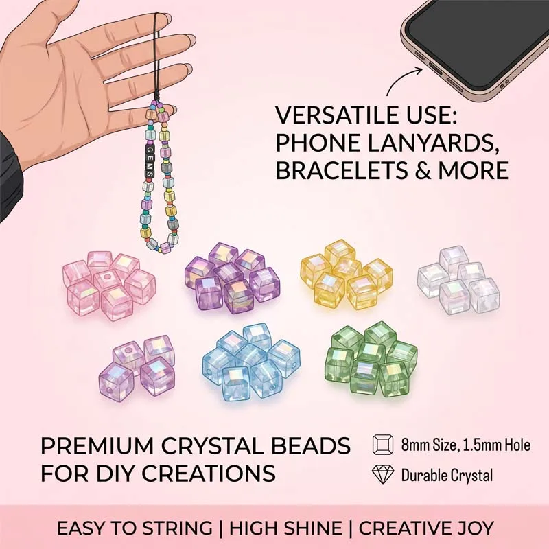 10PCS 8mm Square Faceted Glass Crystal Beads Loose Spacer Cube Beads for Jewelry Making DIY Clothing DIY Accessories