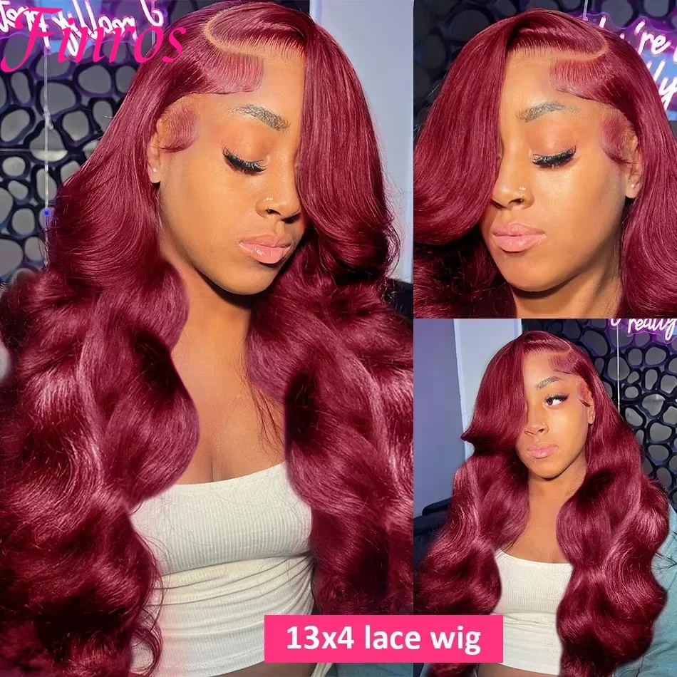 Finros Body Wave Wig Burgundy 99J Lace Front Wig 13x4 13x6 HD Lace Frontal Wig Human Hair Pre Plucked Red Colored Wigs For Women