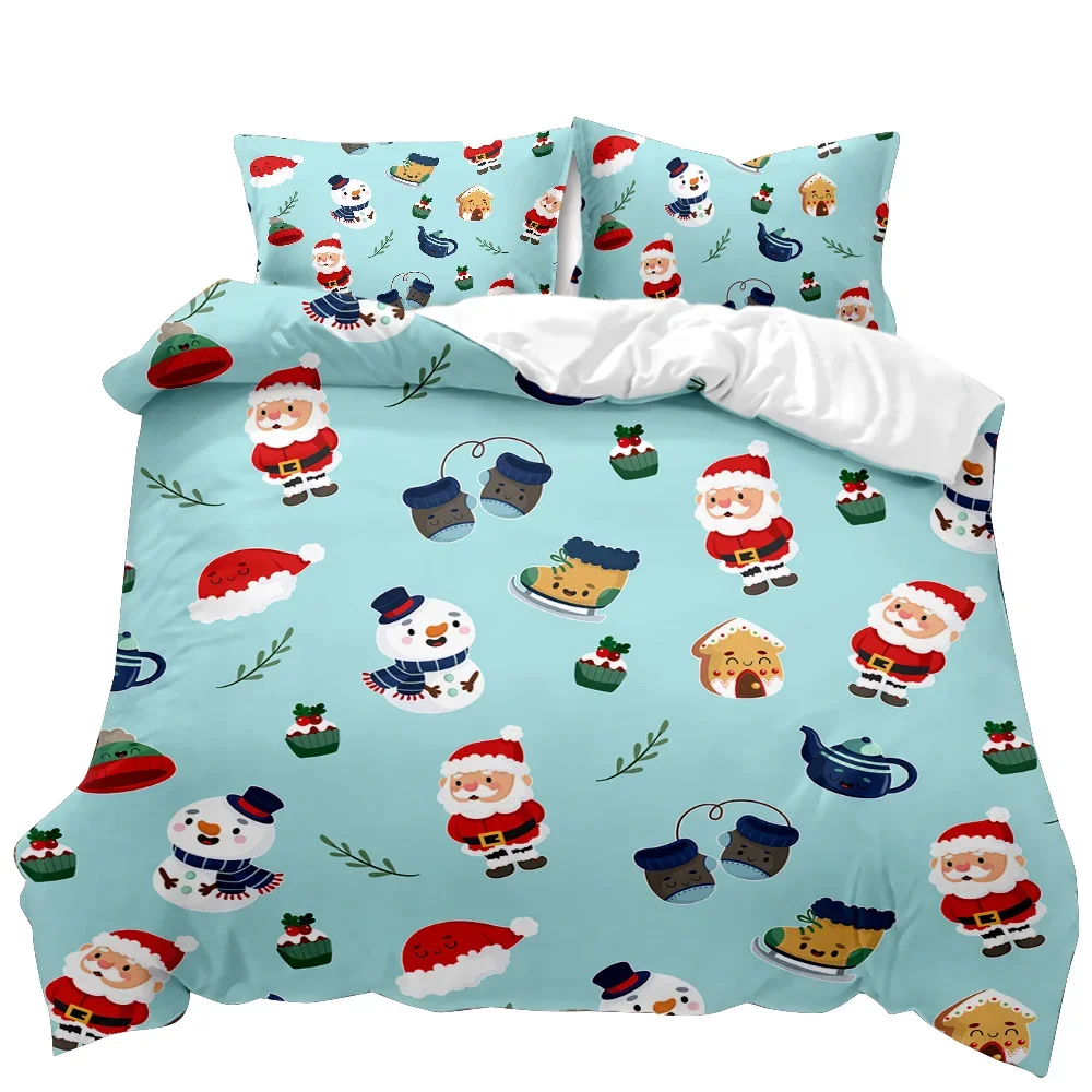 Christmas Duvet Cover Set Winter Snowman Santa Claus Christmas Stocking Bedding Set Double Queen King Size Polyester Qulit Cover