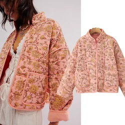 Dave&Di 2024 Autumn Winter American Vintage Floral Loose Dropped Shoulder Parka Coat Jacket Women