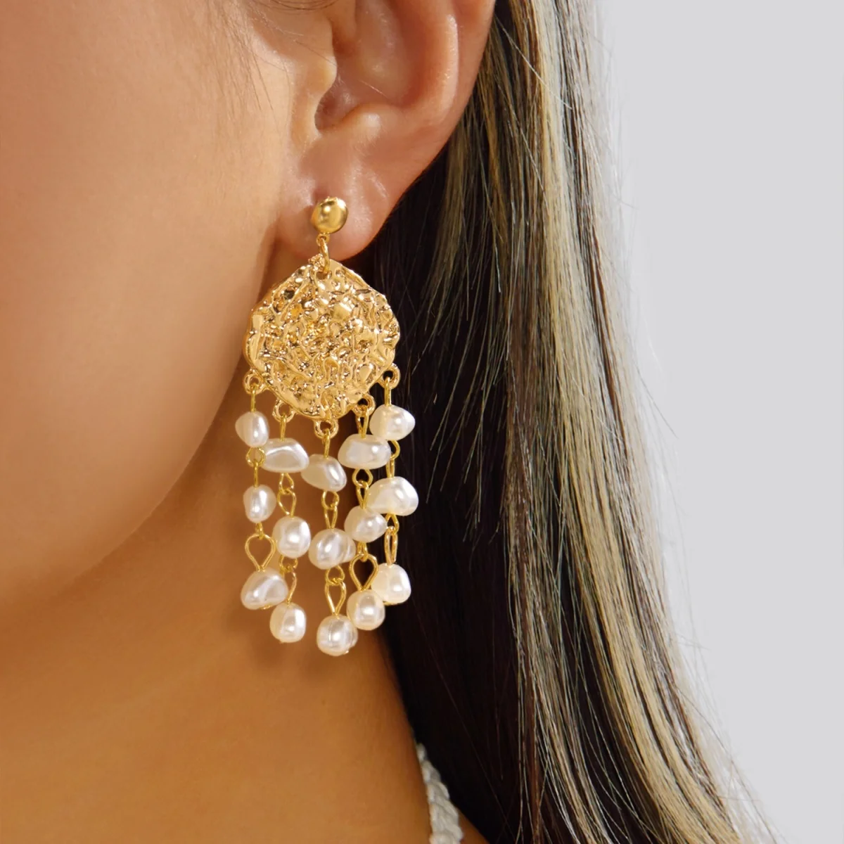 Böhmische geometrische unregelmäßige Imitationsperlen-Quastenohrringe für Damen und Herren, Muschel-Korallen-Strandohrringe, Sommerschmuck – Detail 14
