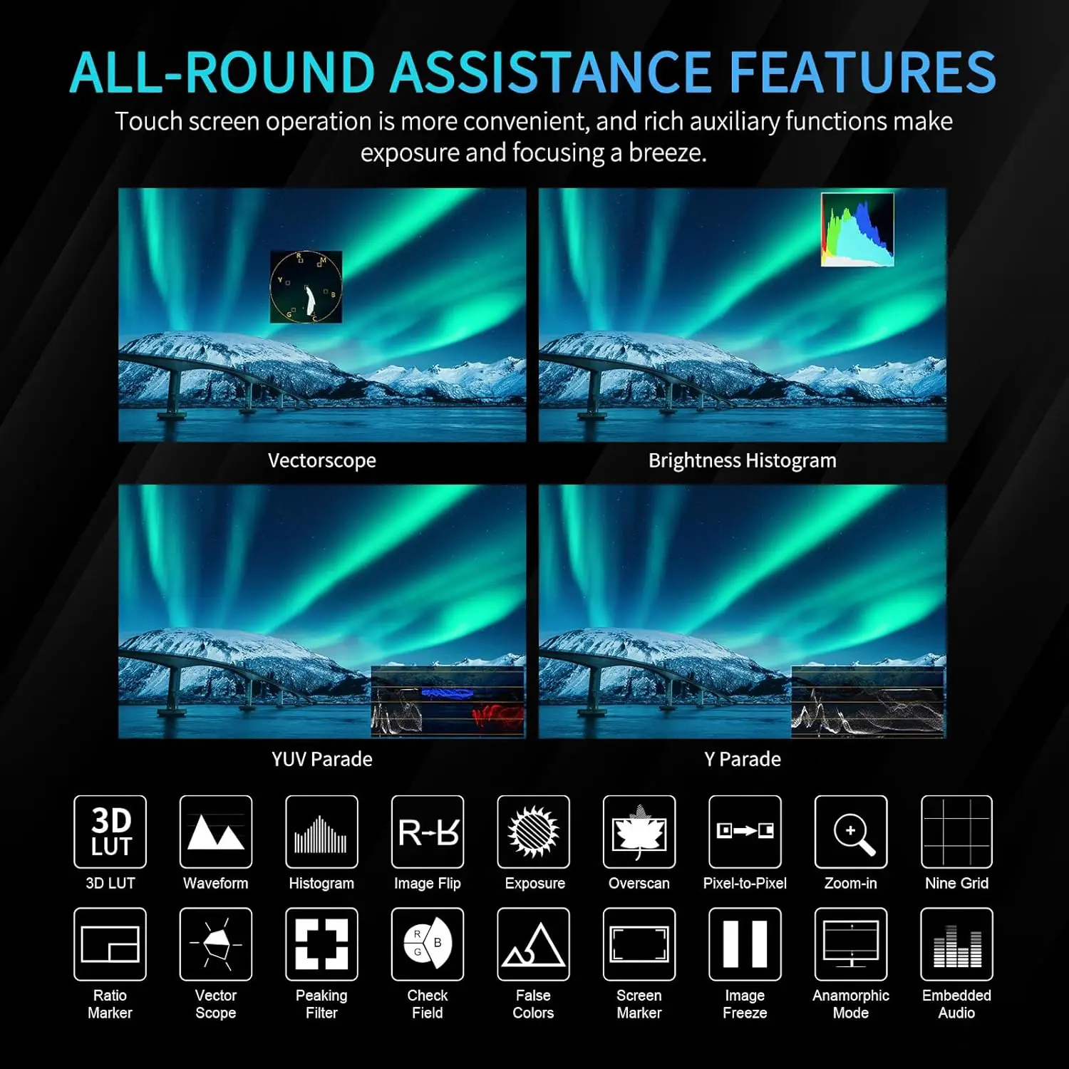 Feelworld S10 10.1 بوصة 12G-SDI 1200nit الألومنيوم مجال الكاميرا DSLR شاشة تعمل باللمس الموجي HDR ثلاثية الأبعاد LUT Out