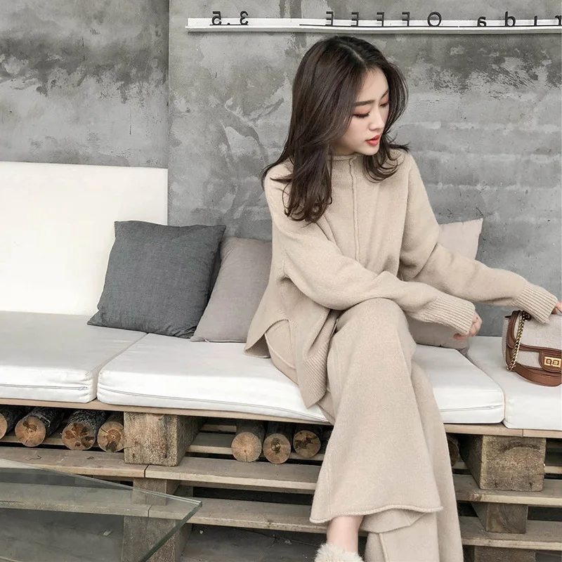 

Internet celebrity knitted wide-leg pants two-piece set autumn and winter sweater lazy style fashion suit women
