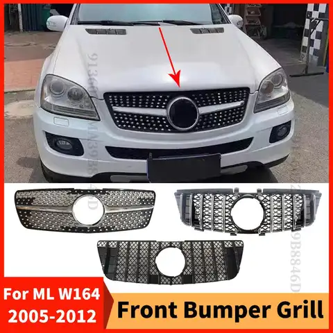 Diamond GT Style Front Hood Grille Racing Bumper Grill For Mercedes Benz ML W164 2005-2011 like ML350 ML300 ML500 ML550 Tuning