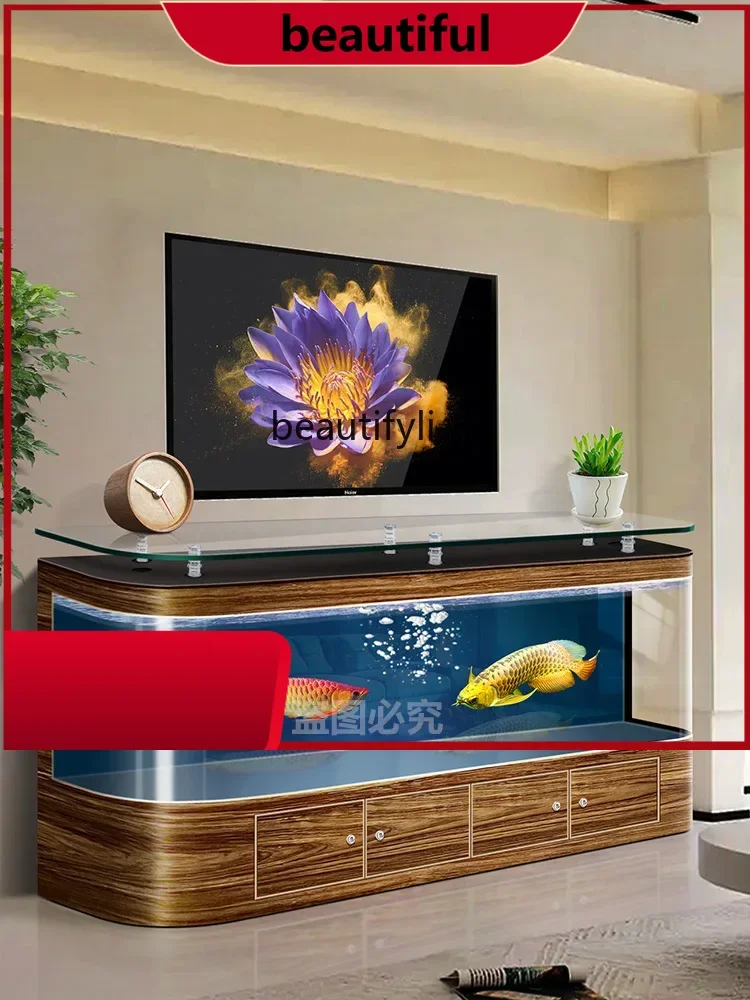 

TV Cabinet Fish Tank Change Water Hot Bending Glass Integrated Curved Aquarium Living Room Wall H