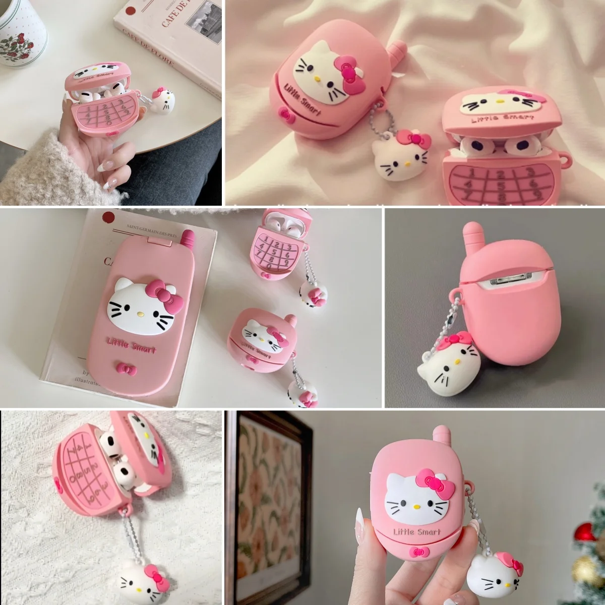 سانريو مرحبا كيتي ل AirPods 4 3 2 1 Pro Pro2 سيليكون سماعة حقيبة الهاتف شكل حقيبة سماعة الاذن سماعة ملحق مع قلادة