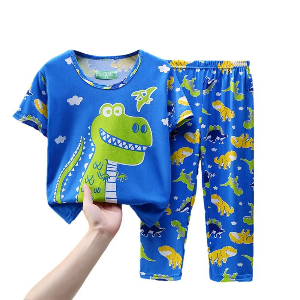 Set pigiama bambino estate neonati maschi estate pantaloni a maniche corte sottili set bambini Cute Dinosaur Pattern aria condizionata Home Wear