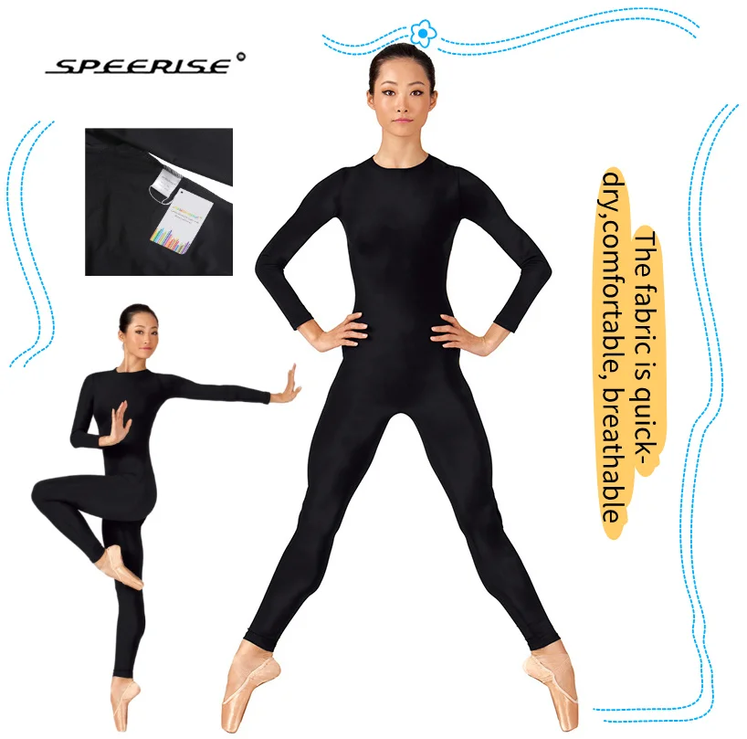 

Nylon Women Long Sleeves Dance Unitards Spandex Fitting One-piece Suits Catsuit Rear Zipper Black Dance Wear Halloween Cosplay
