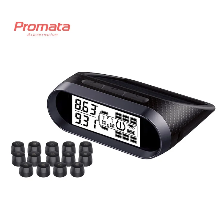 Promata Sensitive auto wireless solar powered Trailer bus truck TPMS tire pressure monitoring system with 14 tire sensors