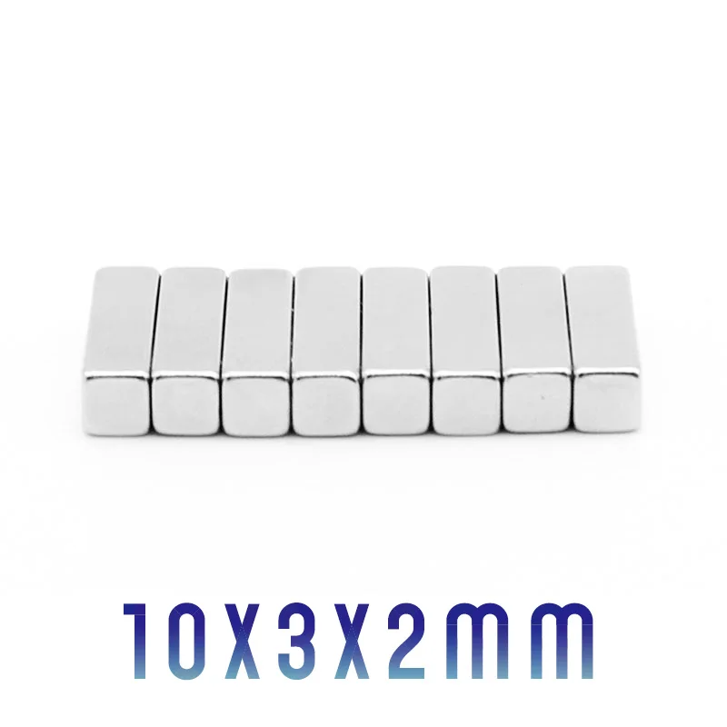 20/50/100/200/500/1000PCS 10x3x2 Quadrate Rare Earth Neodymium Magnet Sheet N35 Thin Block Permanent Magnet 10x3x2mm 10*3*2 mm