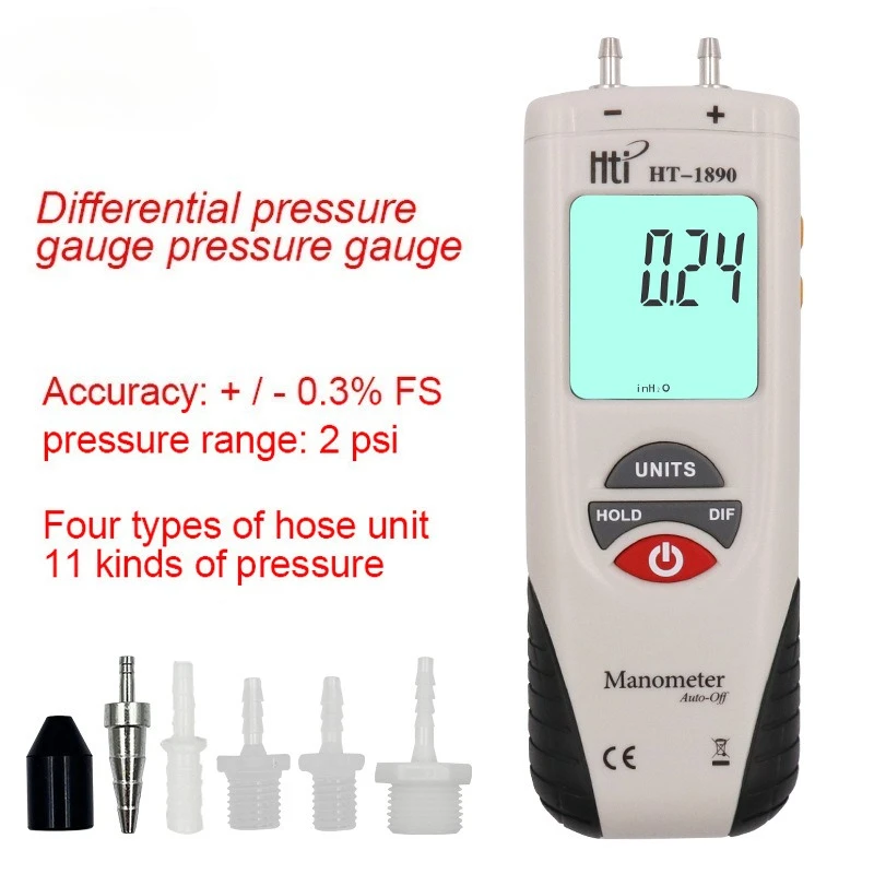 

HT1890 Handheld Differential Pressure Gauge Automobile Maintenance Pipe Air Pressure Differential Meter