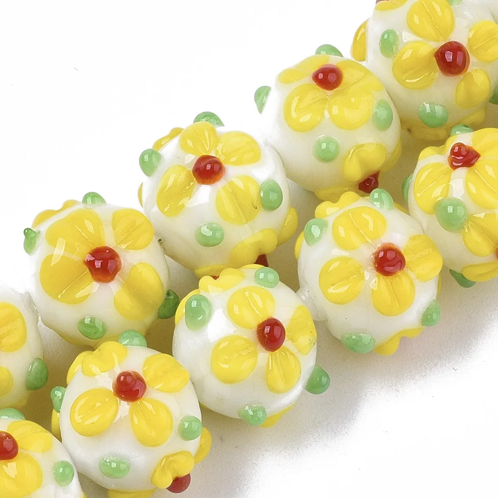 45pcs Handmade Lampwork Beads Flower Colorful Loose Spacer Charms Beads for DIY Jewelry Making DIY Bracelet Necklace