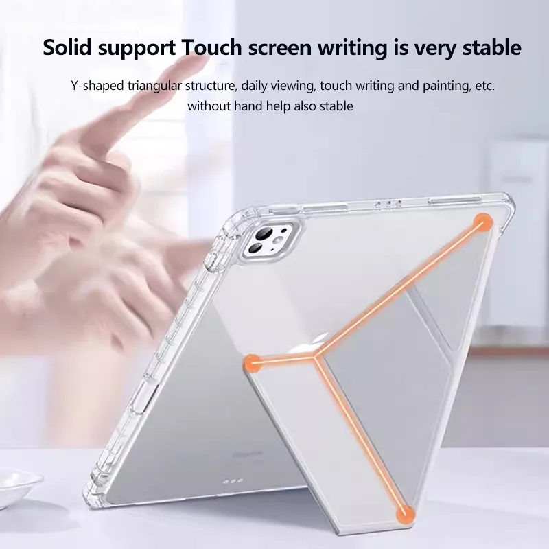 Y-funda plegable para iPad Air 11, 2024, Air6 Pro, 11, Air 5, 4, 3Pro, 2, 1, 10, 10,9, 10,2, 9,7, cubierta acrílica transparente con ranura para bolígrafo