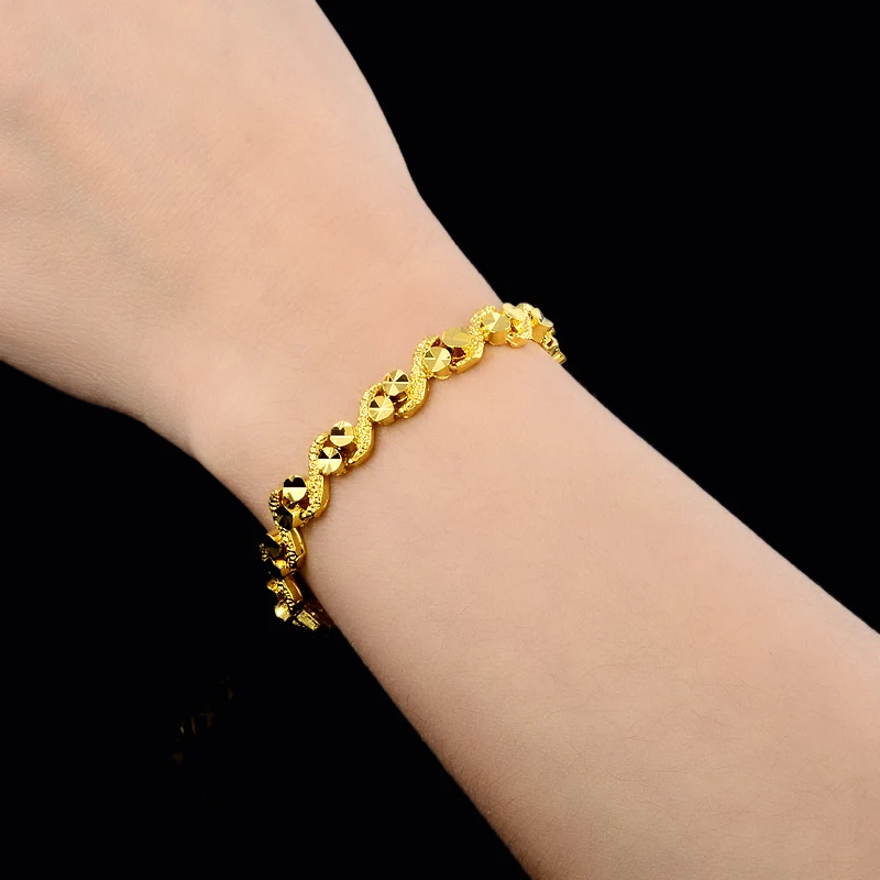 24K Real Gold Bracelet Car Flower Gold Plated Bracelet for & Women's Wedding Jewelry Gift 6MM