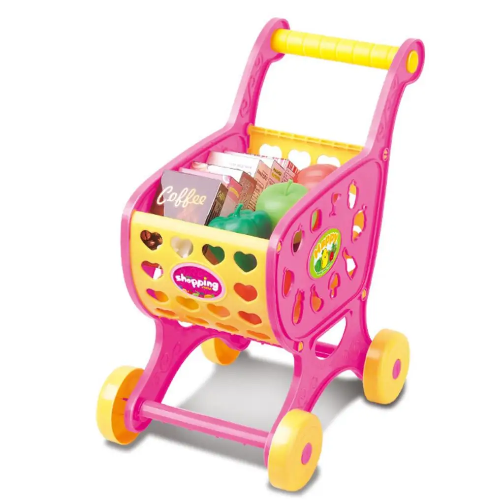 Shopping Cart Supermarket Trolley Toy with Fruits Food Pretend Play Toy