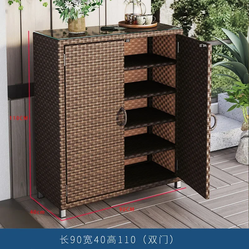 Outdoor lockers, rattan storage cabinets, waterproof and sunscreen, outdoor door