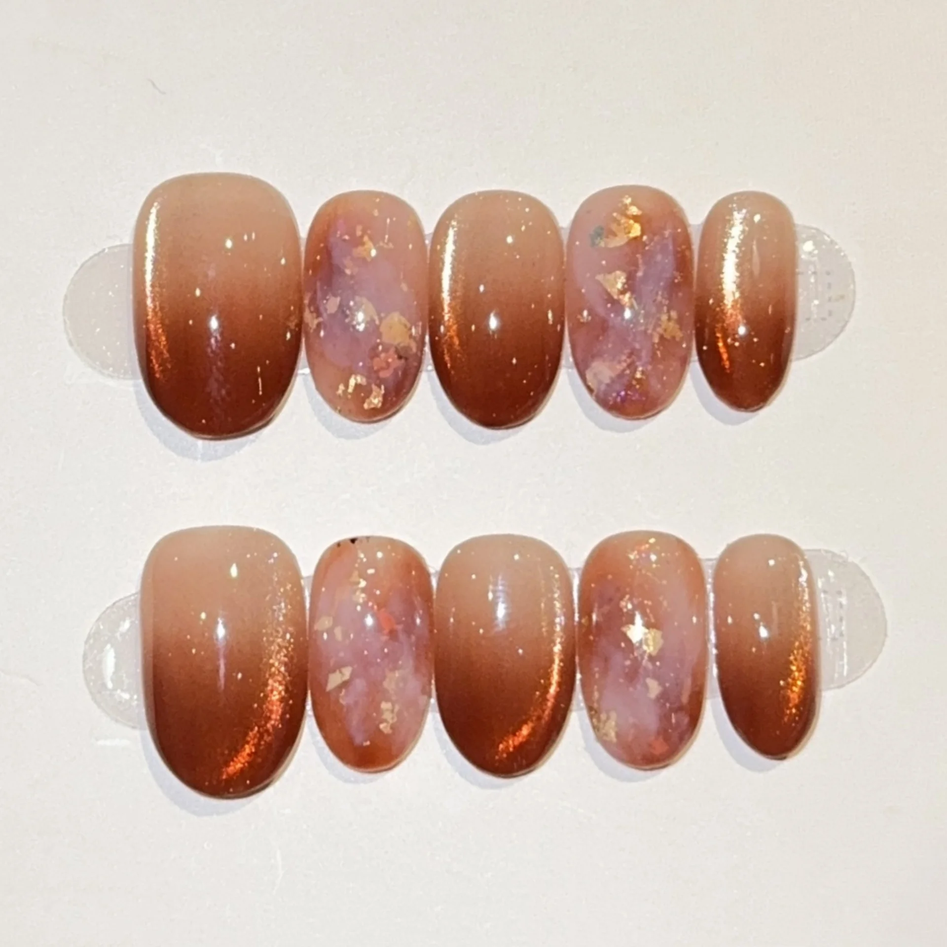 10개 수제 네일 팁 완성형 캣츠아이 짧은 타원형 인조 네일 아트 글리터 디자인 가짜 네일 세트 블루 캣츠아이 프레스온 네일