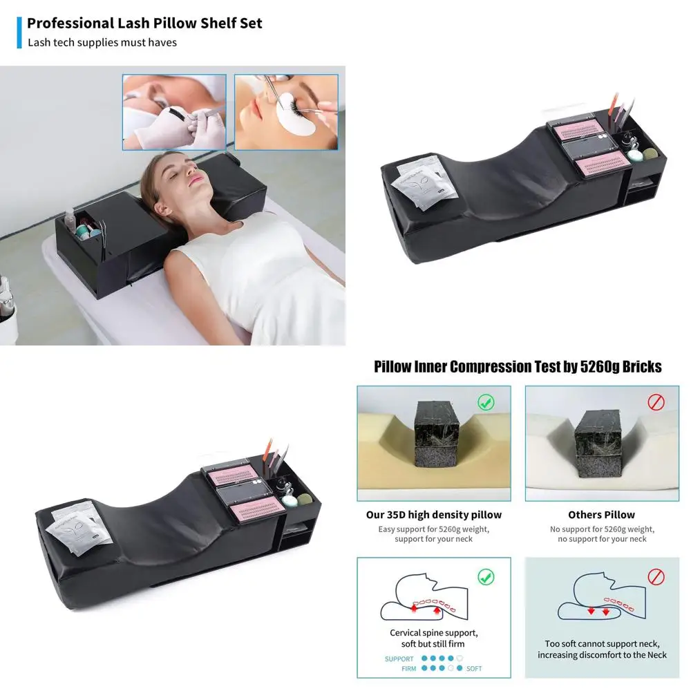 

Черная водонепроницаемая подушка для наращивания ресниц из искусственной кожи с акриловой полкой-органайзером - шкаф-витрина для макияжа