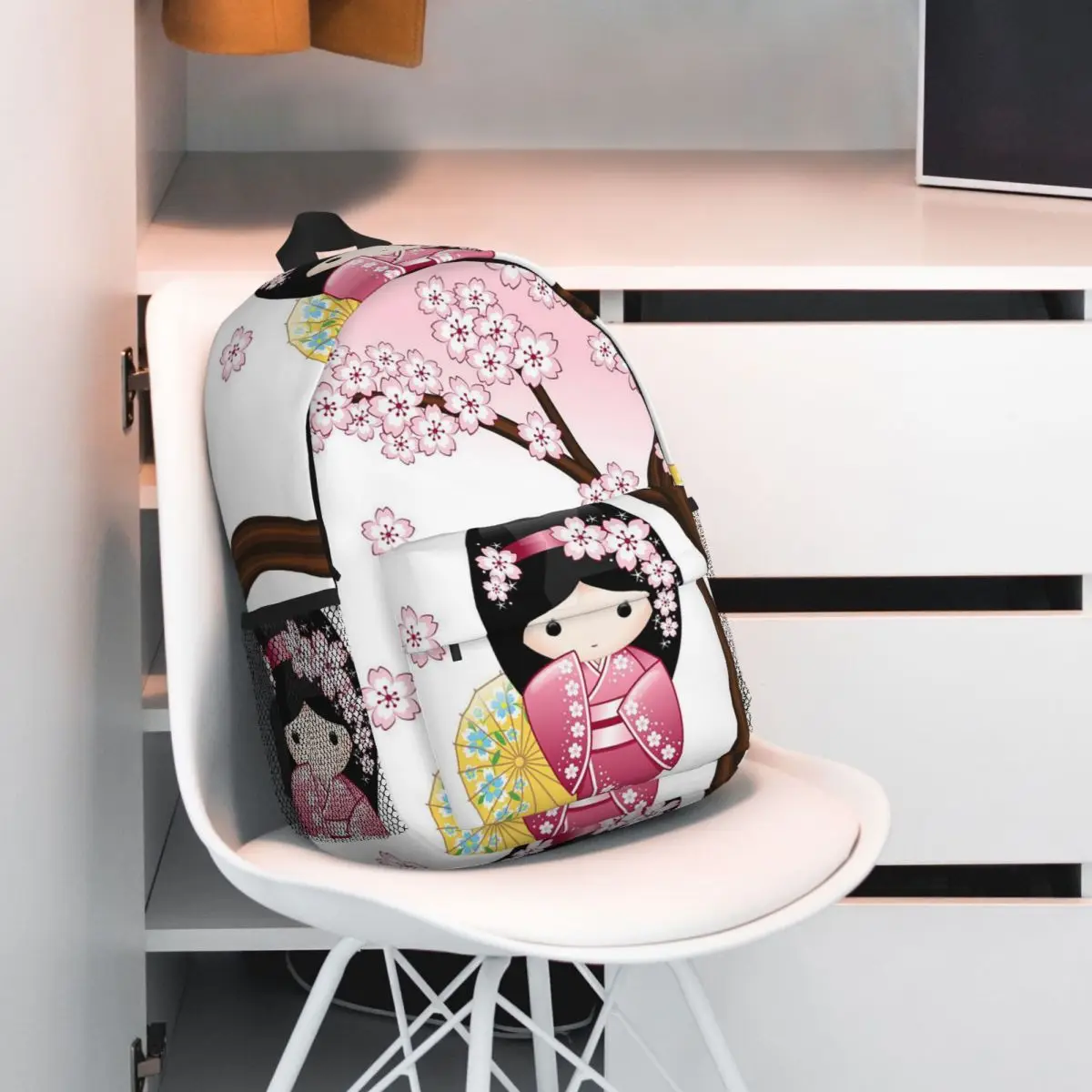 Japanese Red Sakura Kokeshi Doll Backpack Hot Sale Daypack Large Capacity Boy Girl BookBag Shoulder Bag for Men Women School Bag