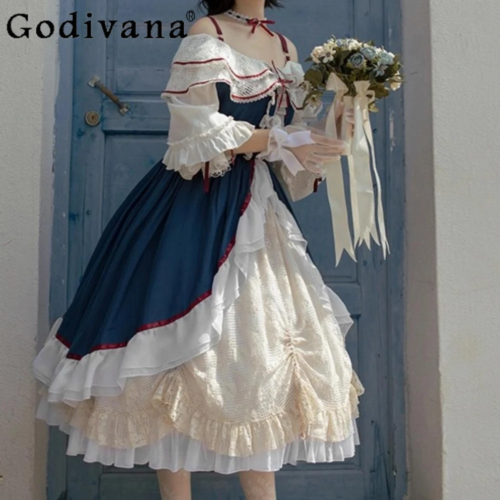 

Lolita OP Japanese Women Clothing Dresses Spring and Autumn Princess Two Wear Kawaii Dress