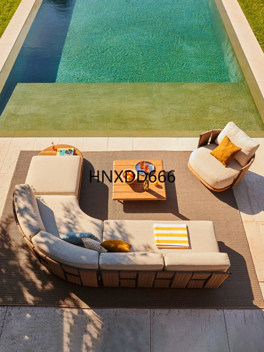 Outdoor sofa rain and sun protection open-air balcony rattan teak