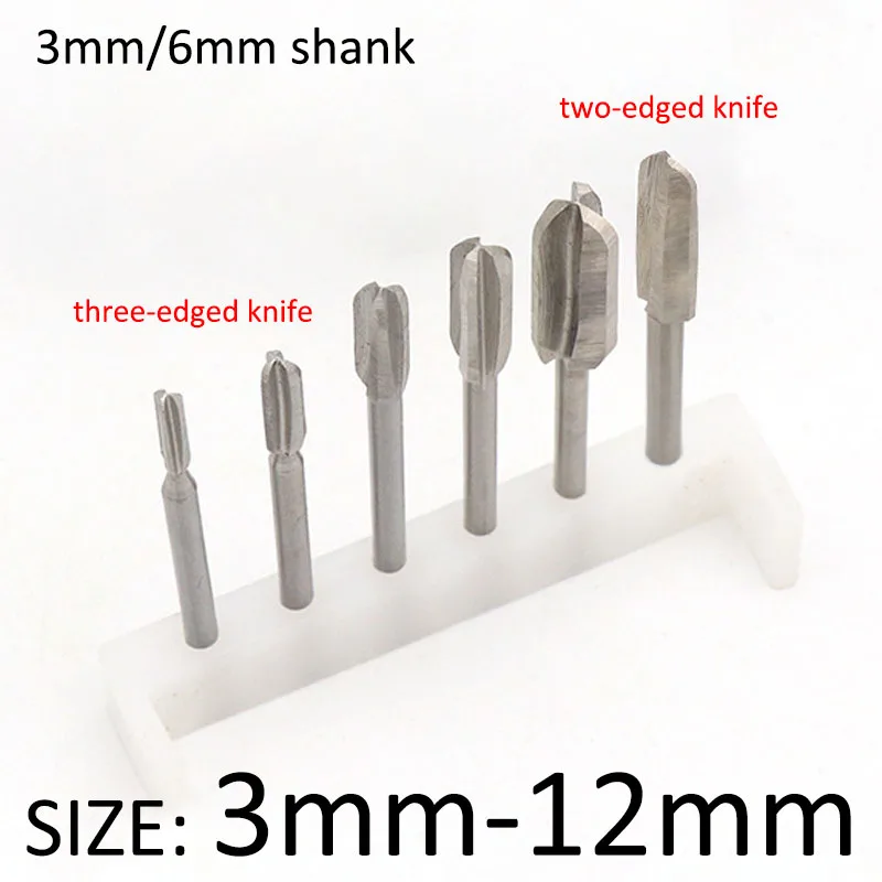 

1pcs 3mm-12mm HSS Engraving Carving Knife Two/Three-edged knife 3mm/6mm Shank Olive Amber Router Bit Milling Cutter