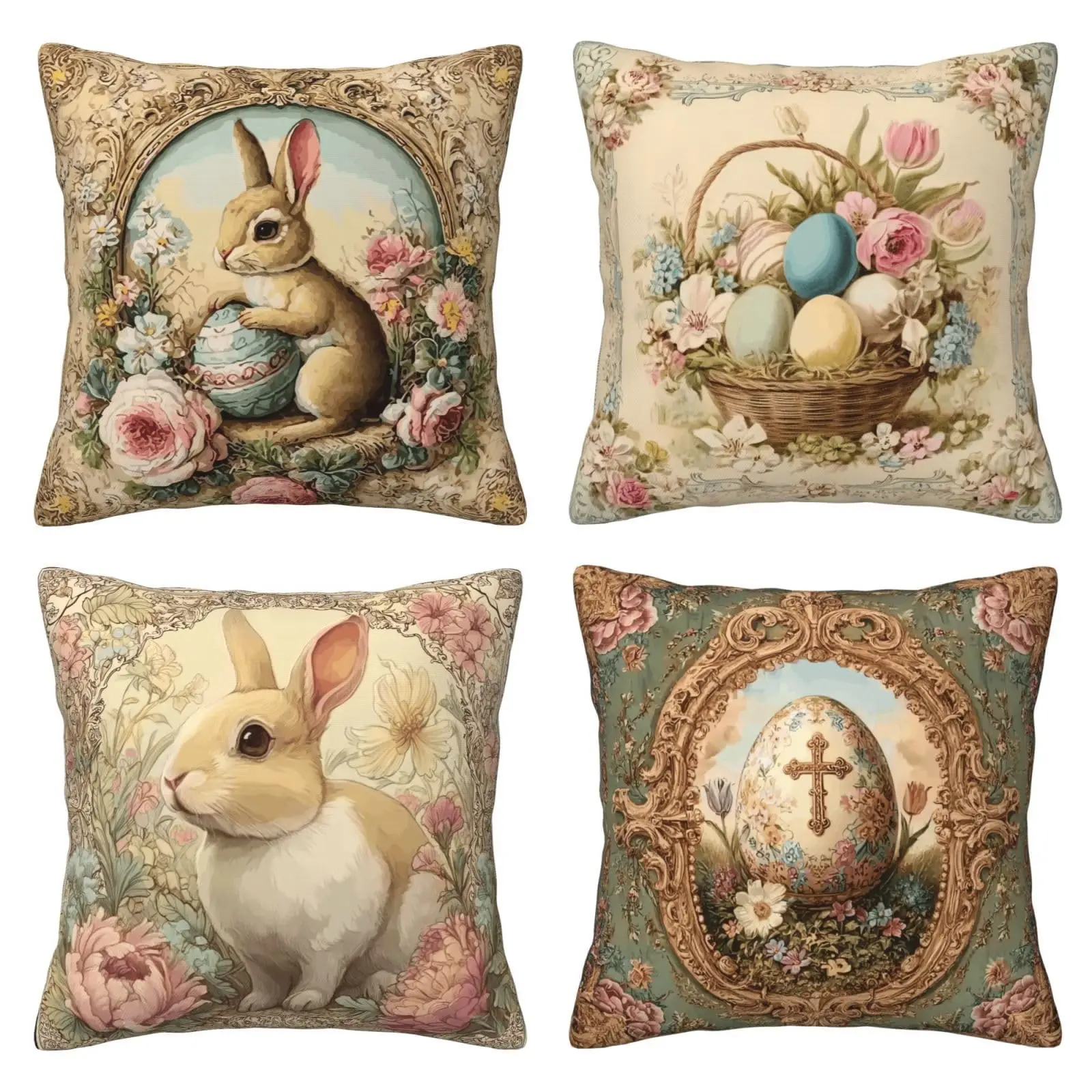 

Easter Bunny Throw Pillow Covers Set of 4 Decorative Soft Double Sided Print Pillow Case Farmhouse Decor for Sofa Couch 18x18