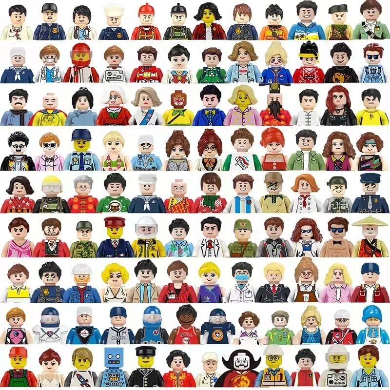 50/100 Pcs Random Norepeat Mini City Figures Movie Characters Worker Police Soldier Ninja Superheros Building Block Bricks Toy